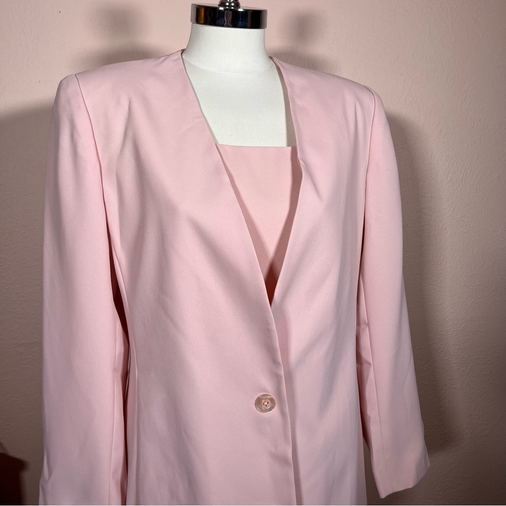 Vintage 1990 Liz Claiborne Pale Pink Sheath Dress Oversized Jacket Minimalist 8 - Picture 7 of 16